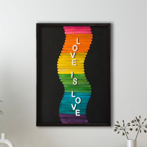 Retro Rainbow Flag Lesbian Canvas Queer Art,LGBT Print Love is Love Gay Pride Art, Resist Wall Art Modern Home Decor, Equality Quote