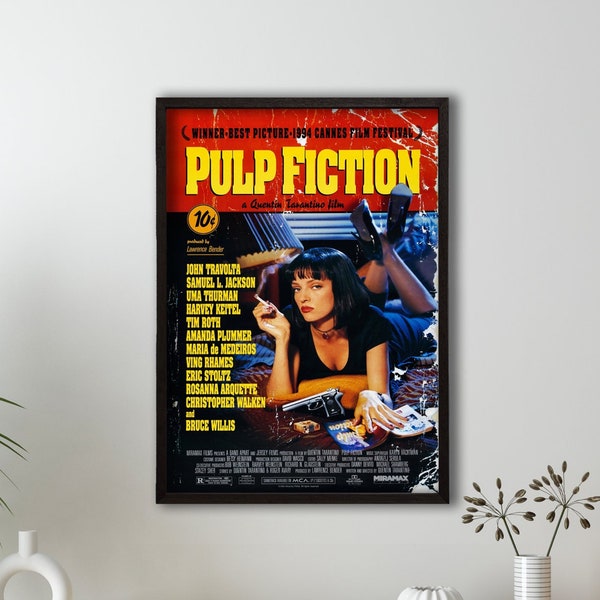 Pulp Fiction 1994 Póster de película Impresión de película, Arte de pared, Decoración de habitación, Decoración del hogar, Póster de arte para regalo, Decoración de sala de estar
