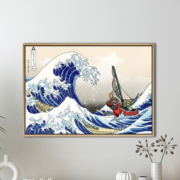 The Legend of Zelda Windwaker, Printed Smooth Surface,The Great Wave off Kanagawa Print Wall Art Canvas, Ready to Hang Canvas.