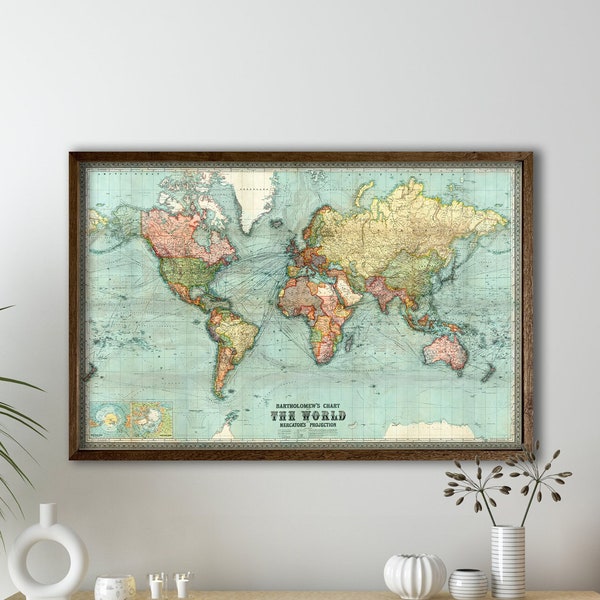 Vintage Map,Beautiful World Map Vintage Atlas 1914 Mercator projection Canvas Print