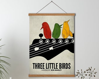 Wall Hanging Three Little Birds,Bob Marley Inspired Canvas Wall Art, 1970s Vintage Style Poster,Reggae Lovers Art,Great Music Teacher Gift