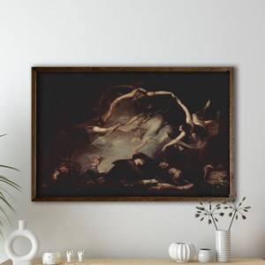 Dancing Witches Art Print, Vintage Gothic Home Decor, Dark Academia Aesthetic, Witchy Wall Art Painting,