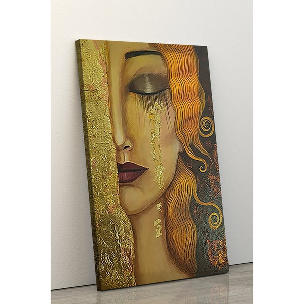 La impresión de lágrimas doradas, impresión de reproducción de Gustav Klimt, arte de pared de Gustav Klimt, listo para colgar, reproducción de arte, lienzo de Klimt