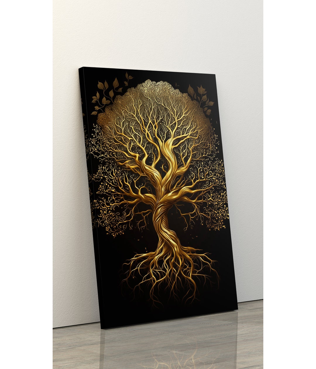 Black & Gold Tree of Life,elegant Yggdrasil Canvas Art, Norse Mythology