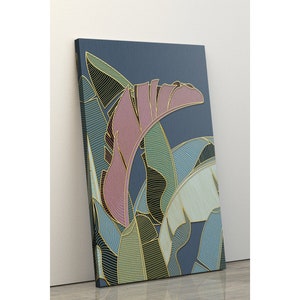Abstract Floral Plant Wall Art,Botanical Leaves Navy Blue Neutral Boho Art,Living Room Art
