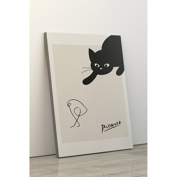 Picasso Cat Chasing Bird Poster Print Art Canvas Wallart