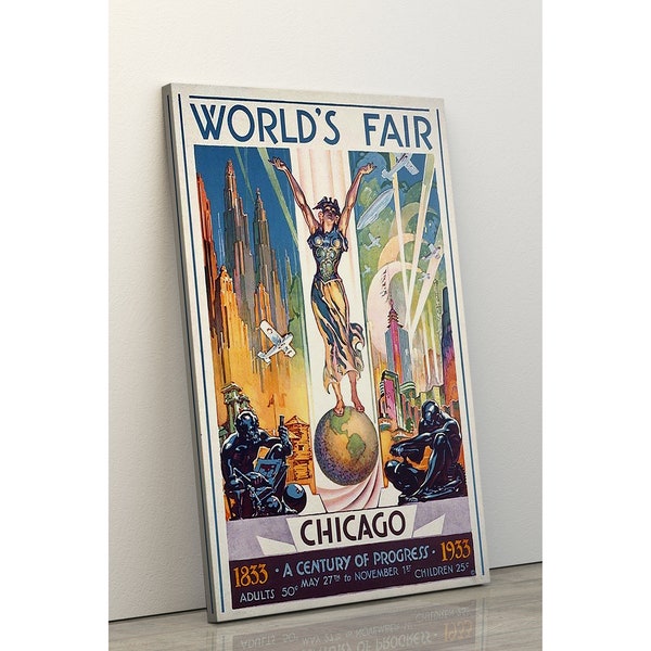 1933 Chicago World's Fair, Travel Poster Print, Classic Vintage Art Deco Retro Old Antique Wall Art, Home House Decor