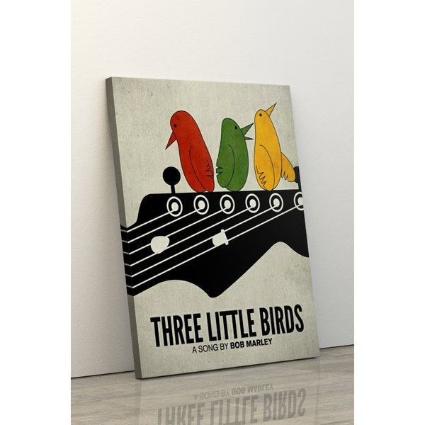 Drei kleine Vögel, Bob Marley inspiriert Leinwand Wandkunst, 1970er Jahre Vintage Stil Poster, Reggae Liebhaber Kunst, tolles Musiklehrer Geschenk
