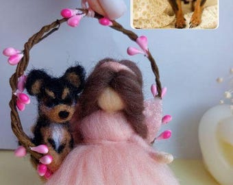 Needle Felted Guardian Angel with Dog – Custom Pet Portrait