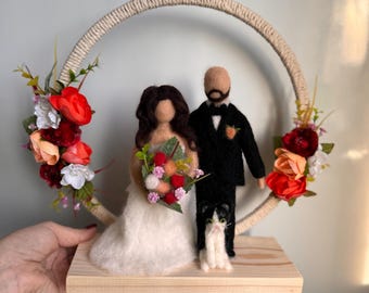 Custom Bride And Groom Figurine  Needle Felted - Just Married Wool Figure - Personalized Newlyweds Gift