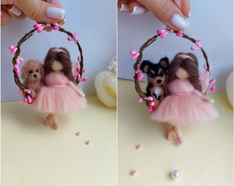 Guardin Angel with Dog Needle Felted - Custom Pet Portrait with Wool Angel Figure -  Personalized Dog Lover Gift