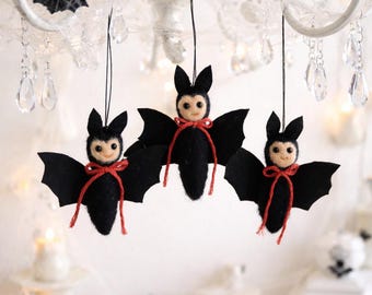 Set von drei lustigen Fledermäusen - Gefilzte Halloween Fledermäuse - Halloween Dekor - Horrible Halloween Dekor - Gothic Geschenk