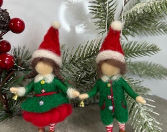 Needle Felted Christmas Elfs - Fairy Holiday Ornament - Perfect Christmas Tree Decor