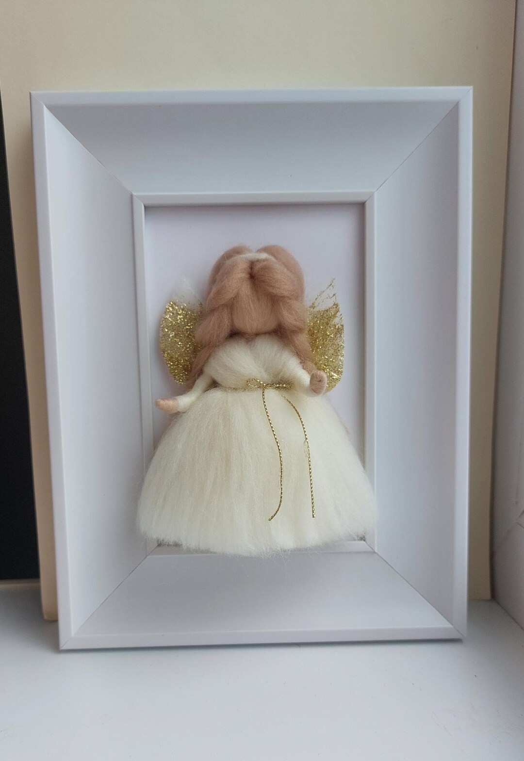 White Needle Felted Angel in Frame - Small Framed Art for Baby Girl ...
