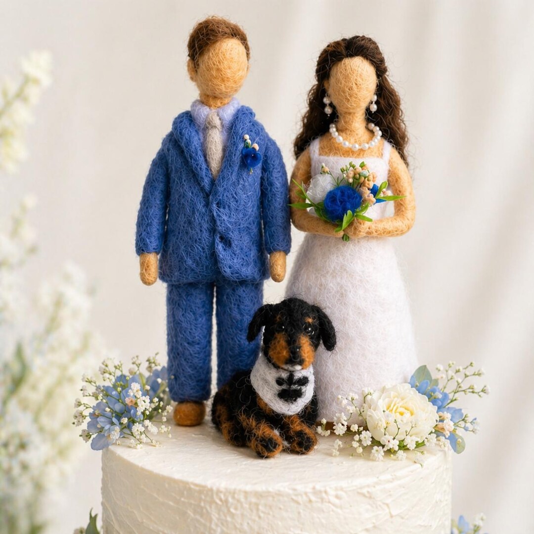 Personalized Bride & Groom Cake Topper - Custom Needle Felted Wedding ...