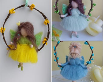 Whimsical Fairy on Swing Wool Ornament - Handmade Fairy Doll Decor for Girls