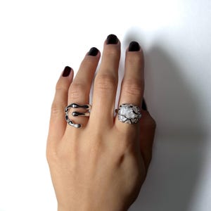 Pearl Decor Unique Irregular Ring. Minimalist Molten Liquid Melted Design Rings. Adjustable Couple Ring. Jewelry For Her Sterling Silver 925