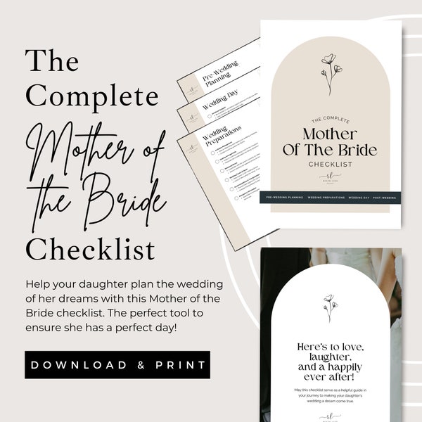 Mother of the Bride Wedding Checklist Printable PDF, Digital Download Wedding Planning Planner Duties, Download & Print, Wedding Day