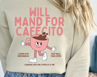 Will Mand para café Cafecito ABA sudadera regalo para terapia conductual, regalo RBT de manga larga y BCBA, enfermera, maestro camisas personalizadas