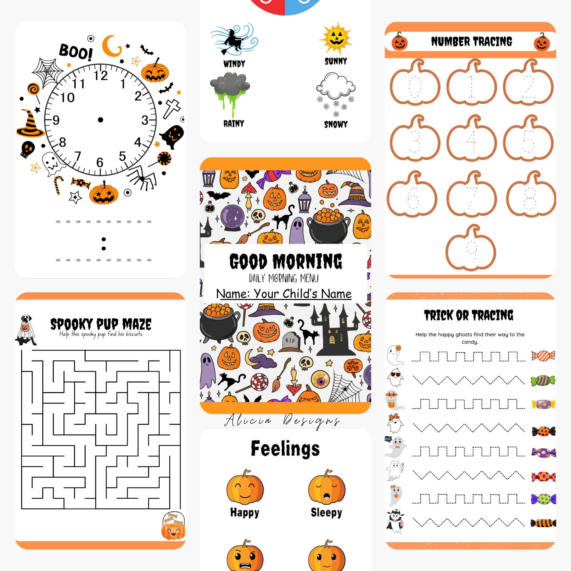 Halloween Morning Menu Template preschool 1st Grade 