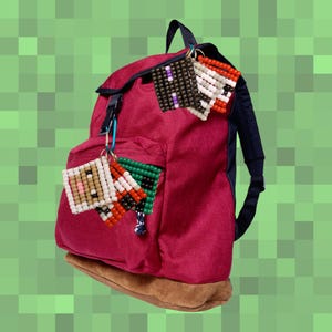 Minecraft-Inspired 90s Beaded Keychain – Creeper, Enderman, TNT | Gamer Backpack Charm | Pixel Art Gift for Kids & Fans