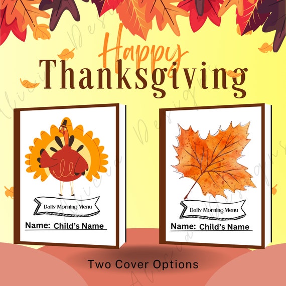 Thanksgiving Fall Morning Menu preschool 1st Grade, Toddler Worksheets,  Morning Baskets, Homeschool Binder Inserts, Kindergarten 