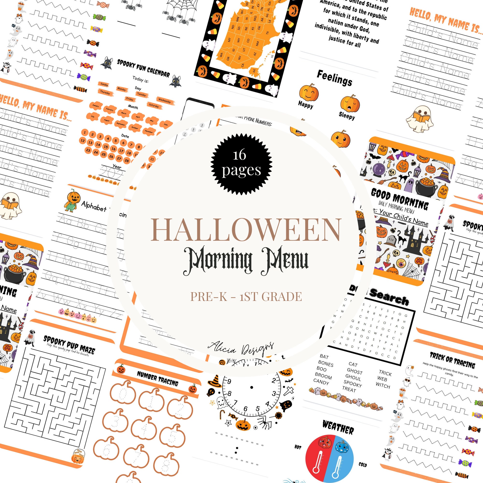 Halloween Morning Menu Template preschool 1st Grade 