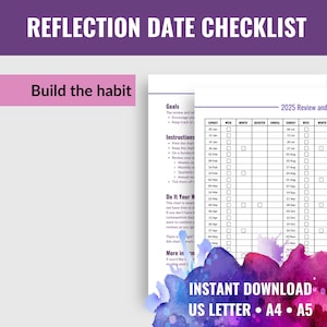 Reflective Practice Checklist, Self-Reflection and Journal Tracking Tool, Weekly and Monthly Reflection Log for Personal Growth