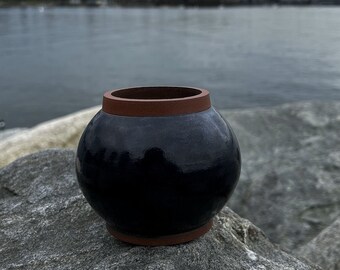 Decorative Moon Jar with Cobalt Oxide Glaze