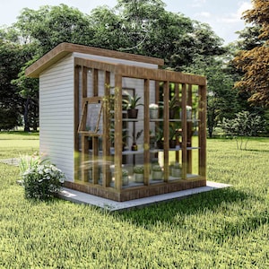 8&#39; x 10&#39; DIY Greenhouse Building Guide, Garden Shed Plans, Garden Greenhouse Construction Plan with Material List, Greenhouse with Storage