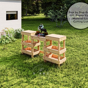 Miter Saw Station Plans, Workbench, Woodworking Plans, Miter Saw Table with Storage Build Plans, Step by Step Guide, DIY Workbench