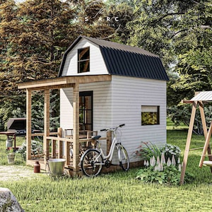 Cabinehuisplannen met zolderslaapkamer, 8x8, 8x12, stap voor stap doe-het-zelf, materiaallijst, plannen voor kleine huizen, plannen voor tuinhuisjes, broeikasplannen, PDF