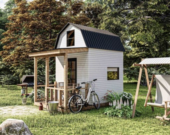 Cabin House Plans with Loft Bedroom, 8x8, 8x12, Step by Step DIY, Material List, Small House Plans, Garden Shed Plans, Greenhouse Plans, PDF