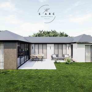 Moderne huisplannen, plattegronden, klein huis, A-frame blauwdruk, plannen voor kleine huizen, architectonische plannen met interieurweergave