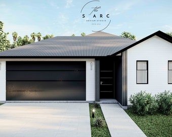 Progetti di case moderne, design di case familiari, stile fienile moderno, progetti architettonici di cottage, fattoria moderna, 3 camere da letto, 2 bagni, garage
