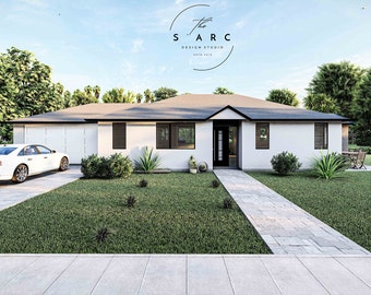 Modern Farmhouse Plan: 3 Bedroom, 2 Bath, Double Garage (PDF Download)
