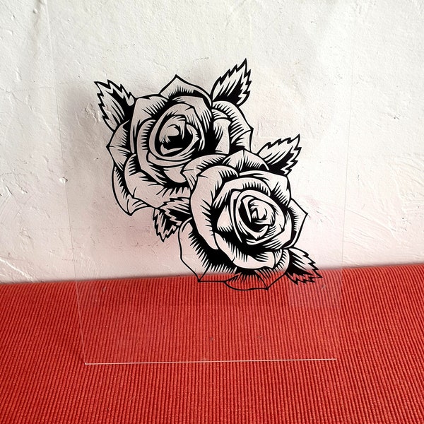 Sticker sur cadre fleurs roses A4