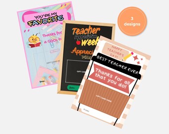 Printable Teacher Appreciation Gift Card Holder - INSTANT DOWNLOAD