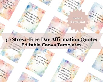 Printable Stress-Free Day Affirmations Cards, motivation messages, Instant Download