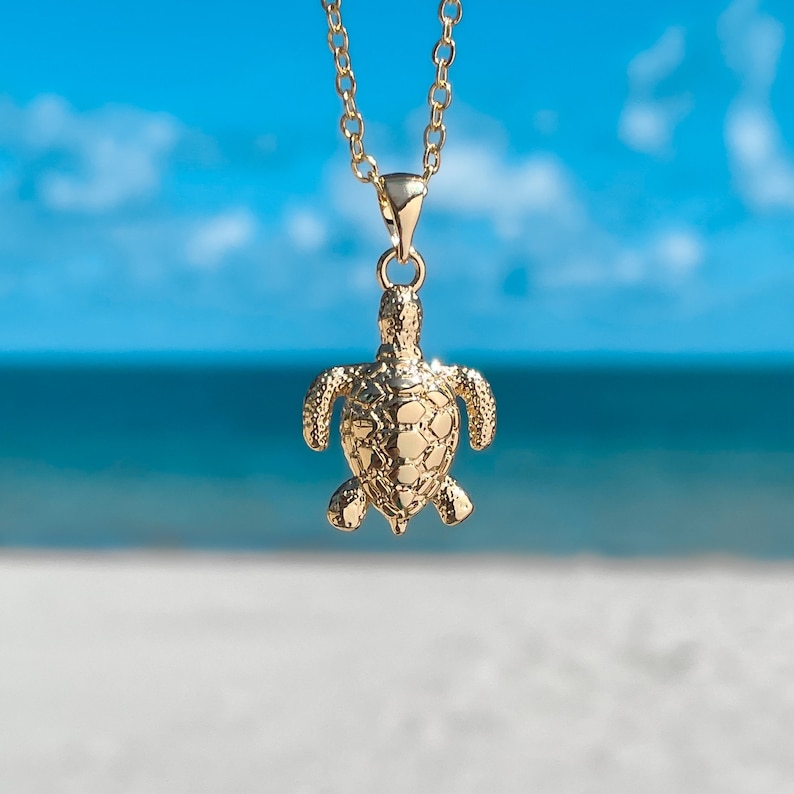 Golden Sea Turtle Necklace Handmade Sea Turtle Necklace, Ocean Themed