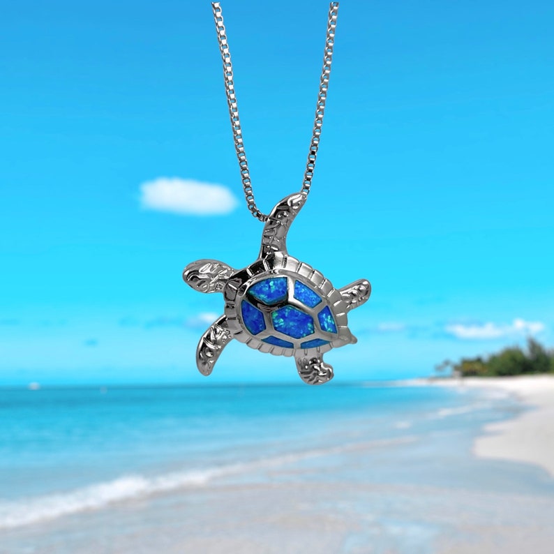 Opal Sea Turtle Necklace Ocean Inspired, Beach Jewelry, Handmade, Sea Life Accessory image 4