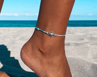 Sea Turtle Surfer Anklet - Handmade, Ocean Inspired, Beach Jewelry, Sea Life Accessory