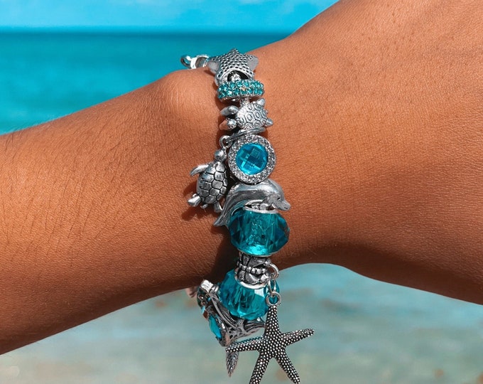 Handcrafted Starfish and Friends Charm Bracelet -  Ocean Inspired Jewelry, Unique Adjustable Bracelet, Perfect Gift for Beach Lovers