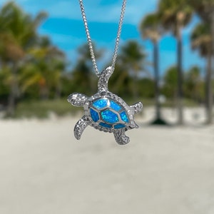 Opal Sea Turtle Necklace Ocean Inspired, Beach Jewelry, Handmade, Sea Life Accessory image 2