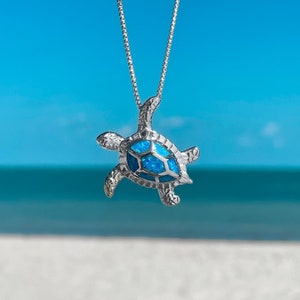 Opal Sea Turtle Necklace Ocean Inspired, Beach Jewelry, Handmade, Sea Life Accessory image 1