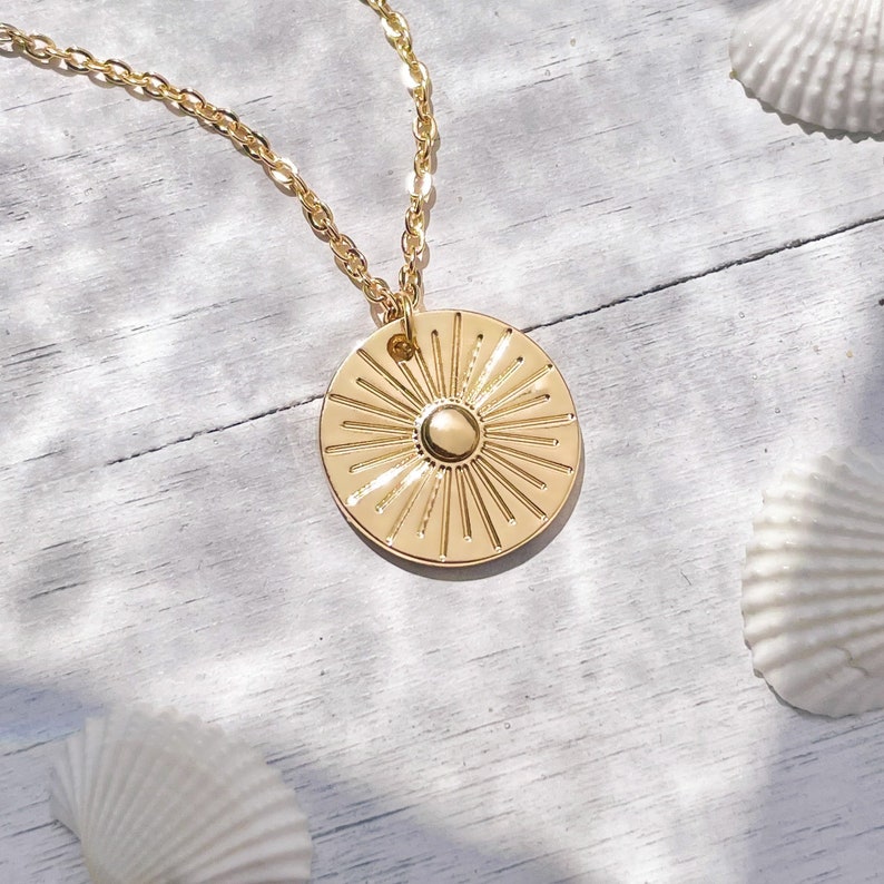 BSGRL Dainty Necklace - 14k Gold Plated Sunbeam Design, 16.5"+2" Chain, Hypoallergenic, Brass, No Gemstone