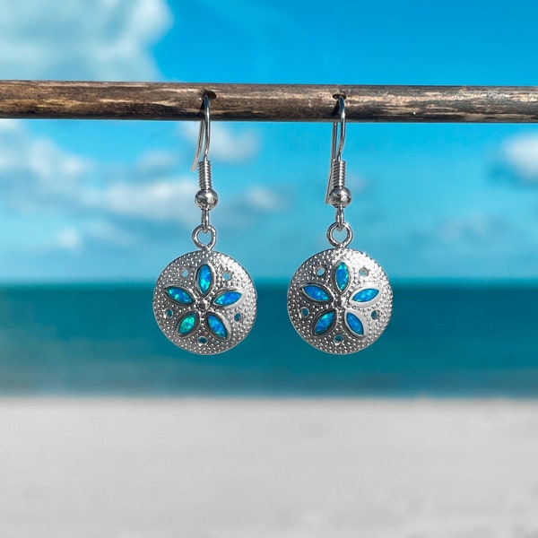 Opal Sand Dollar Earrings - Beach Inspired, Handmade, Ocean Jewelry, Sea Life Accessory
