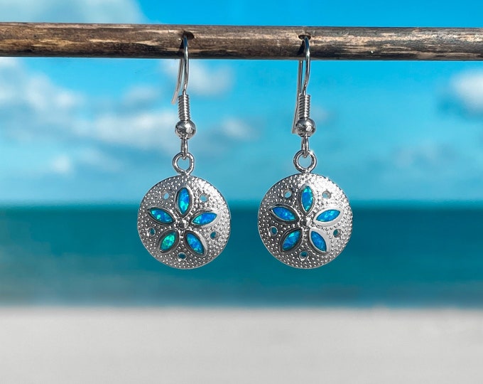 Opal Sand Dollar Earrings - Beach Inspired, Handmade, Ocean Jewelry, Sea Life Accessory