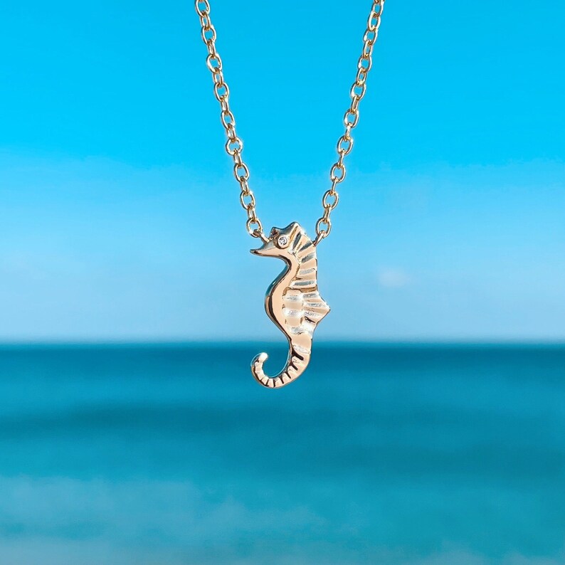 Golden Seahorse Necklace Handmade Seahorse Necklace, Ocean Inspired