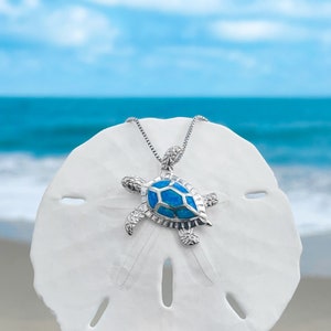 Opal Sea Turtle Necklace Ocean Inspired, Beach Jewelry, Handmade, Sea Life Accessory image 3